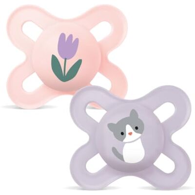 MAM Set van 2 natuurlijke rubber latex fopspeen voor pasgeborenen, 0-2 maanden, symmetrische speen, plat en flexibel, met zelfsteriliserende doos, mat roze MAM Set van 2 natuurlijke rubber latex fopspeen voor pasgeborenen, 0-2 maanden, symmetrische speen, plat en flexibel, met zelfsteriliserende doos, mat roze