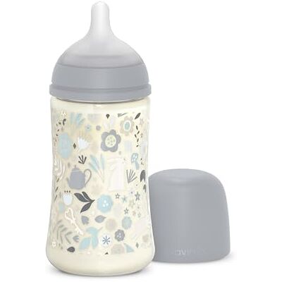 Suavinex , Fles van 270 ml, fles met symmetrische speen SX Pro van siliconen met medium stroom (M), met anti-koliek ventiel, ultrazachte dunne siliconen, voor baby's, +3 maanden, Wonderland blauw bloemen Suavinex , Fles van 270 ml, fles met symmetrische speen SX Pro van siliconen met medium stroom (M), met anti-koliek ventiel, ultrazachte dunne siliconen, voor baby's, +3 maanden, Wonderland blauw bloemen