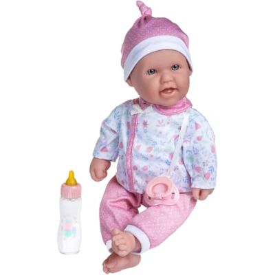 JC TOYS La Baby 40 cm pop met zacht en wasbaar lichaam, magische fles en fopspeen, roze, bloemen, ontworpen in Spanje, +12 maanden JC TOYS La Baby 40 cm pop met zacht en wasbaar lichaam, magische fles en fopspeen, roze, bloemen, ontworpen in Spanje, +12 maanden