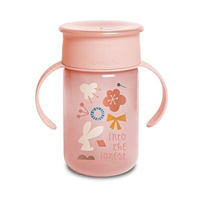Suavinex , Magische beker met lekvrije schijf, 360° lekvrije rand, vanaf 12 maanden, afneembare handgrepen, met hygiënisch deksel, 340 ml, roze bos Suavinex , Magische beker met lekvrije schijf, 360° lekvrije rand, vanaf 12 maanden, afneembare handgrepen, met hygiënisch deksel, 340 ml, roze bos