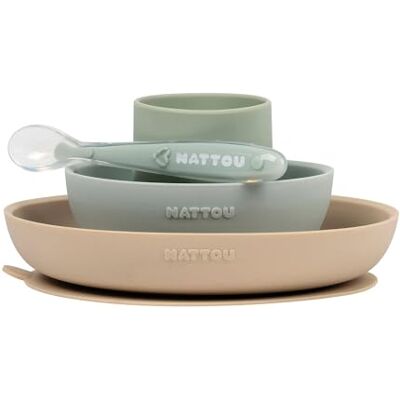 Nattou 4-delig tafelservies zand/groen Nattou 4-delig tafelservies zand/groen