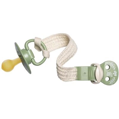 nip Green fopspeenketting van biologisch katoen, BPA-vrij, extra zacht en licht, verstelbaar, voor fopspeen met ring en bijtringen, beschermt babykleding, groen nip Green fopspeenketting van biologisch katoen, BPA-vrij, extra zacht en licht, verstelbaar, voor fopspeen met ring en bijtringen, beschermt babykleding, groen