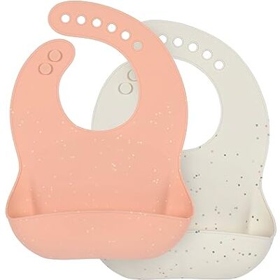Lässig Set van 2 siliconen slabbetjes voor baby's Met opvangbak Vaatwasmachinebestendig Oranje/Beige Lässig Set van 2 siliconen slabbetjes voor baby's Met opvangbak Vaatwasmachinebestendig Oranje/Beige