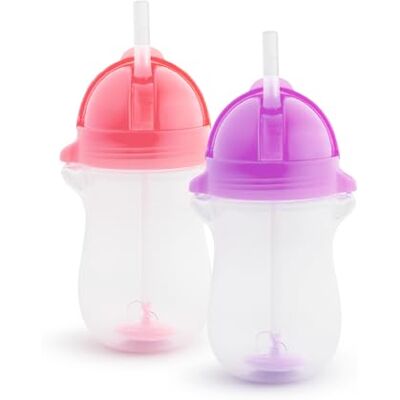 Munchkin Mok met rietje Click Lock Tip & Sip, babyfles met verzwaarde rietje voor baby's en baby's, lekvrije kinderbeker, BPA-vrij, vaatwasmachinebestendig, 296 ml, 2 stuks, roze/paars Munchkin Mok met rietje Click Lock Tip & Sip, babyfles met verzwaarde rietje voor baby's en baby's, lekvrije kinderbeker, BPA-vrij, vaatwasmachinebestendig, 296 ml, 2 stuks, roze/paars