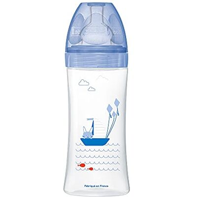 Dodie Sensation+ anti-koliek fles zee, 6 maanden, platte speen, debiet 3, blauw, 330 ml, 1 stuk Dodie Sensation+ anti-koliek fles zee, 6 maanden, platte speen, debiet 3, blauw, 330 ml, 1 stuk