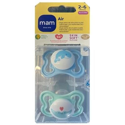 MAM Air S228 siliconen fopspeen met extra grote gaten voor de gevoelige huid, vanaf 0 maanden, blauw, 2 stuks MAM Air S228 siliconen fopspeen met extra grote gaten voor de gevoelige huid, vanaf 0 maanden, blauw, 2 stuks