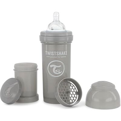 Twistshake 78260 Anti-koliek fles 260ml met mixer en doseerdoosje, Pastelgrijs Twistshake 78260 Anti-koliek fles 260ml met mixer en doseerdoosje, Pastelgrijs