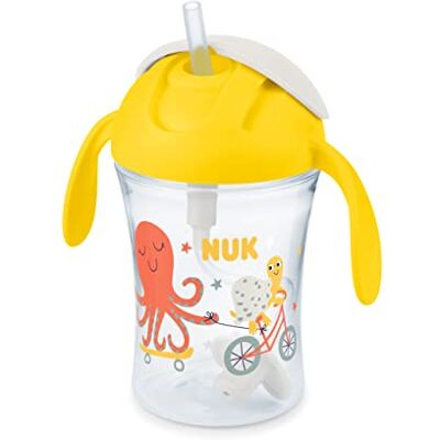 NUK Motion Cup Drinkbeker 230 ml lekvrij, zacht rietje ergonomisch gevormde handgrepen 8 maanden BPA-vrij geel NUK Motion Cup Drinkbeker 230 ml lekvrij, zacht rietje ergonomisch gevormde handgrepen 8 maanden BPA-vrij geel