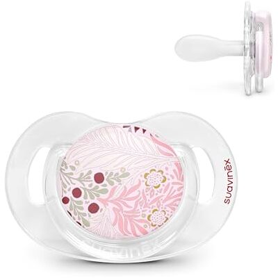 Suavinex , Fopspeen voor baby's vanaf 18 maanden, symmetrische speen SX Pro van siliconen, plat en flexibel, omkeerbaar, respecteert de ontwikkeling van de mond, transparante kraag, Poetry Rose Suavinex , Fopspeen voor baby's vanaf 18 maanden, symmetrische speen SX Pro van siliconen, plat en flexibel, omkeerbaar, respecteert de ontwikkeling van de mond, transparante kraag, Poetry Rose