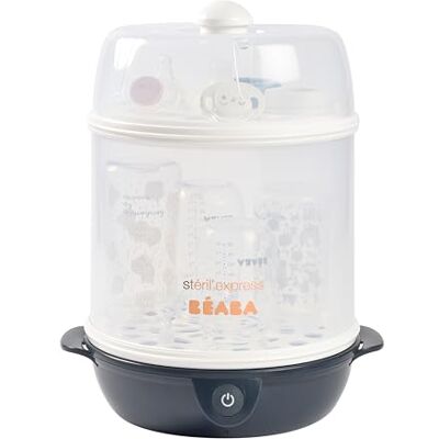 Béaba , 2-in-1 flessterilisator, schaalbaar, elektrisch, stoom, 2-in-1, 2 vakken, tot 8 flessen en accessoires, ultrasnel, timer, steriel express, nachtblauw Béaba , 2-in-1 flessterilisator, schaalbaar, elektrisch, stoom, 2-in-1, 2 vakken, tot 8 flessen en accessoires, ultrasnel, timer, steriel express, nachtblauw