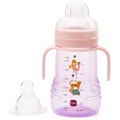 MAM Trainer+ 220 ml, babybeker geschikt vanaf 4 maanden, trainerbeker voor onafhankelijk drinken, spill-free peuterbeker, roze (designs kunnen variëren) MAM Trainer+ 220 ml, babybeker geschikt vanaf 4 maanden, trainerbeker voor onafhankelijk drinken, spill-free peuterbeker, roze (designs kunnen variëren)