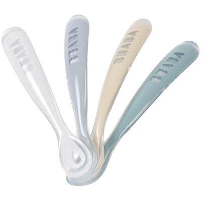 Béaba 4 stuks siliconen lepels voor baby's/kinderen in de 1e leeftijd – vanaf 4 maanden, zacht, afgeronde punt – lang en ergonomisch handvat, storm Béaba 4 stuks siliconen lepels voor baby's/kinderen in de 1e leeftijd – vanaf 4 maanden, zacht, afgeronde punt – lang en ergonomisch handvat, storm
