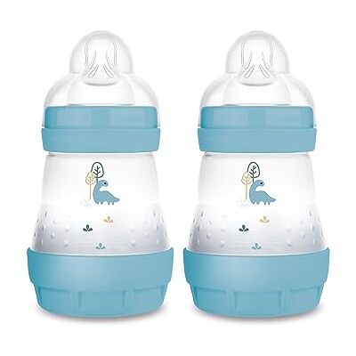 MAM Easy Start Anti-koliek babyflessen (160 ml), bijzonder goed geaccepteerd, met bodemventiel tegen koliek en speen, maat 1, 0+ maanden, dinosaurusmotief MAM Easy Start Anti-koliek babyflessen (160 ml), bijzonder goed geaccepteerd, met bodemventiel tegen koliek en speen, maat 1, 0+ maanden, dinosaurusmotief