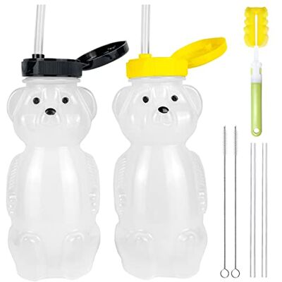 Budding Bear Drinkfles met rietje voor kinderen, 230 ml, 2 stuks, lekvrij, BPA-vrij, in berenvorm, ideaal voor het spenen van flessen en speciale educatieve behoeften, 3 borstels inbegrepen Budding Bear Drinkfles met rietje voor kinderen, 230 ml, 2 stuks, lekvrij, BPA-vrij, in berenvorm, ideaal voor het spenen van flessen en speciale educatieve behoeften, 3 borstels inbegrepen