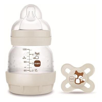 MAM Anti-koliek fles + fopspeen Start A112 Innovatief Gepatenteerd anti-kolieksysteem met fopspeen 0 van SkinSoft TM Ultra Soft Silicone voor baby's vanaf 0 maanden, 130 ml, neutraal, 1 stuk MAM Anti-koliek fles + fopspeen Start A112 Innovatief Gepatenteerd anti-kolieksysteem met fopspeen 0 van SkinSoft TM Ultra Soft Silicone voor baby's vanaf 0 maanden, 130 ml, neutraal, 1 stuk