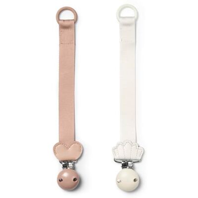 Elodie Details Set van 2 fopspeenclips van stof en houten clip, universele siliconen ring, past op alle fopspenen, Scandinavisch design Blushing Pink/Vanilla White Elodie Details Set van 2 fopspeenclips van stof en houten clip, universele siliconen ring, past op alle fopspenen, Scandinavisch design Blushing Pink/Vanilla White