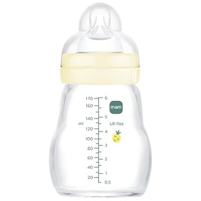 MAM Glazen fles voor pasgeborenen, 0-2 maanden, 170 ml, met 1 langzaam stromende siliconen speen, gemakkelijk te reinigen, voelt goed aan, neutraal, 1 stuk MAM Glazen fles voor pasgeborenen, 0-2 maanden, 170 ml, met 1 langzaam stromende siliconen speen, gemakkelijk te reinigen, voelt goed aan, neutraal, 1 stuk
