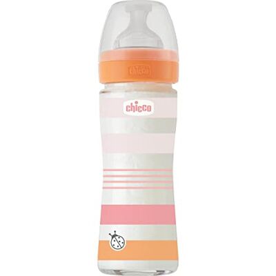 Chicco Fles met langzame doorstroming, zachte en zachte siliconen fysio-speen, anti-kolieksysteem, vermindert oprispingen en prikkelbaarheid, glazen fles van 240 ml, 0 maanden en ouder, roze Chicco Fles met langzame doorstroming, zachte en zachte siliconen fysio-speen, anti-kolieksysteem, vermindert oprispingen en prikkelbaarheid, glazen fles van 240 ml, 0 maanden en ouder, roze