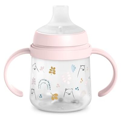 Suavinex , My Family Rose babyfles met handgrepen en siliconen tuit, anti-koliek, beschermdop, druppelvrij glas, 150 ml, voor kinderen vanaf 6 maanden, vaatwasmachinebestendig, roze Suavinex , My Family Rose babyfles met handgrepen en siliconen tuit, anti-koliek, beschermdop, druppelvrij glas, 150 ml, voor kinderen vanaf 6 maanden, vaatwasmachinebestendig, roze