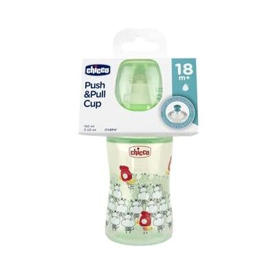 Chicco PUSH&PULL Drinkbeker, klein en compact, met kunststof deksel, groen, vanaf 18 maanden Chicco PUSH&PULL Drinkbeker, klein en compact, met kunststof deksel, groen, vanaf 18 maanden