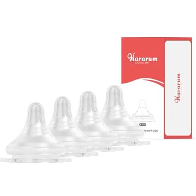 Hararum Set van 4 flesspenen voor 3+ maanden siliconen fopspeen met 2 snelheden gemiddeld (M) BPA-vrij Hararum Set van 4 flesspenen voor 3+ maanden siliconen fopspeen met 2 snelheden gemiddeld (M) BPA-vrij