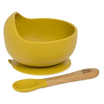 Interbaby Babyzitje met zuignap en lepel, van siliconen, oker Interbaby Babyzitje met zuignap en lepel, van siliconen, oker