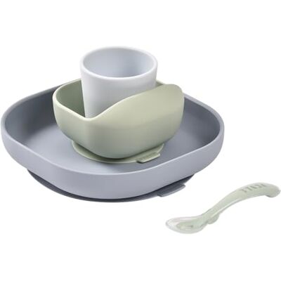 Béaba , Serviesset van siliconen voor baby's, met zuignap, antislip, 4-delig, bord + kom + glas + lepel, gezonde en duurzame siliconen, vaatwasmachinebestendig, magnetron, jungle Béaba , Serviesset van siliconen voor baby's, met zuignap, antislip, 4-delig, bord + kom + glas + lepel, gezonde en duurzame siliconen, vaatwasmachinebestendig, magnetron, jungle