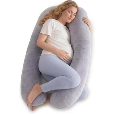 Momcozy Zwangerschapskussen van kristal, fluweel, U-vormig, voor zijslapers (130 cm), ontlast rug en heupen, grijs Momcozy Zwangerschapskussen van kristal, fluweel, U-vormig, voor zijslapers (130 cm), ontlast rug en heupen, grijs
