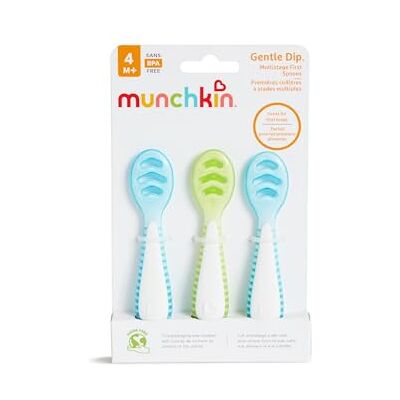 Munchkin Doux Dip Set van 3 ergonomische theelepeltjes voor baby's en kinderen, BPA-vrij, blauw en groen, Munchkin Doux Dip Set van 3 ergonomische theelepeltjes voor baby's en kinderen, BPA-vrij, blauw en groen,