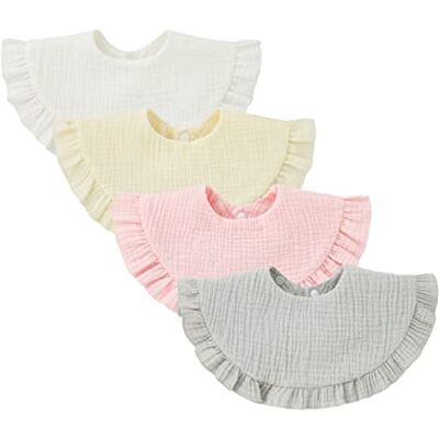 Nishine Set van 4 uniseks chiffon slabbetjes voor baby's 360 graden draaibaar Katoen Voor kinderziekten, Witte set, S 1 an Nishine Set van 4 uniseks chiffon slabbetjes voor baby's 360 graden draaibaar Katoen Voor kinderziekten, Witte set, S 1 an