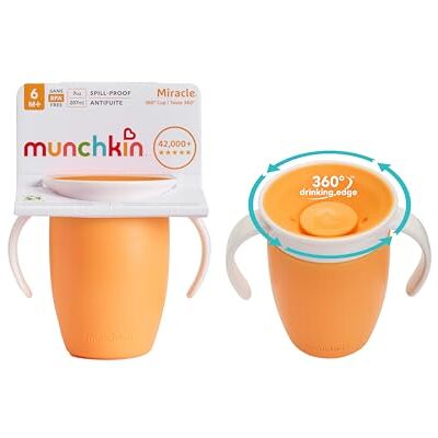 Munchkin Miracle 360 Drinkbeker voor kinderen, BPA-vrij, lekvrij, 207 ml, 6 maanden, oranje, 2 stuks Munchkin Miracle 360 Drinkbeker voor kinderen, BPA-vrij, lekvrij, 207 ml, 6 maanden, oranje, 2 stuks