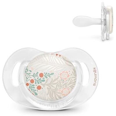 Suavinex , Fopspeen voor baby's vanaf 18 maanden, symmetrische speen SX Pro van siliconen, plat en flexibel, omkeerbaar, respecteert de ontwikkeling van de mond, transparante kraag, Poetry Beige Suavinex , Fopspeen voor baby's vanaf 18 maanden, symmetrische speen SX Pro van siliconen, plat en flexibel, omkeerbaar, respecteert de ontwikkeling van de mond, transparante kraag, Poetry Beige