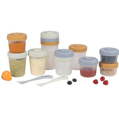Béaba , Maaltijdpakket, 12 bewaarporties + 2 siliconen lepels, kiezelsteen 6 x 250 ml, 4 x 150 ml, 2 x 90 ml, stapelbare en in elkaar grijpende porties, 100% luchtdicht, schaalverdeling Béaba , Maaltijdpakket, 12 bewaarporties + 2 siliconen lepels, kiezelsteen 6 x 250 ml, 4 x 150 ml, 2 x 90 ml, stapelbare en in elkaar grijpende porties, 100% luchtdicht, schaalverdeling
