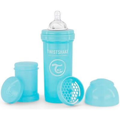 Twistshake Antikrampjes-Babyfles met Melkpoedercontainer en Mixer 260ml Medium Flow Siliconen Borst-Achtige tepel BPA-Vrije fles voor Babymelk Geschikt voor Baby's Vanaf 2 Maanden Lichtblauw Twistshake Antikrampjes-Babyfles met Melkpoedercontainer en Mixer 260ml Medium Flow Siliconen Borst-Achtige tepel BPA-Vrije fles voor Babymelk Geschikt voor Baby's Vanaf 2 Maanden Lichtblauw