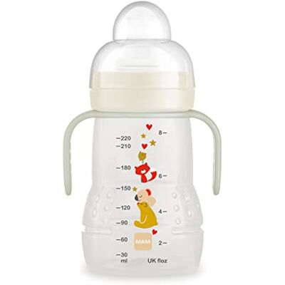 MAM Trainer+ Nachtleerfles (220 ml) met lichtgevende handgreep voor de overgang naar de beker, drinkbeker met fopspeen en druppelvrije schenktuit, 4+ maanden, koala MAM Trainer+ Nachtleerfles (220 ml) met lichtgevende handgreep voor de overgang naar de beker, drinkbeker met fopspeen en druppelvrije schenktuit, 4+ maanden, koala