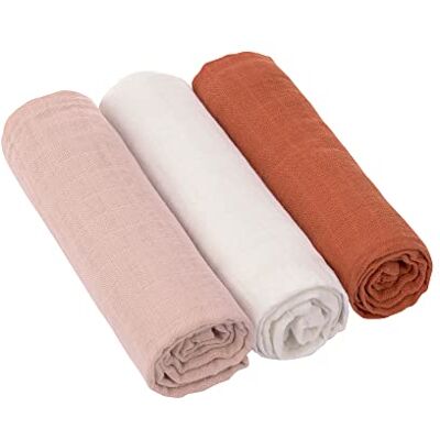 Lässig Baby inbakeren deken spuugdoek 3-delige set katoen 85 x 85 cm / Swaddle & Burp Deken L roze/milk/roest Lässig Baby inbakeren deken spuugdoek 3-delige set katoen 85 x 85 cm / Swaddle & Burp Deken L roze/milk/roest