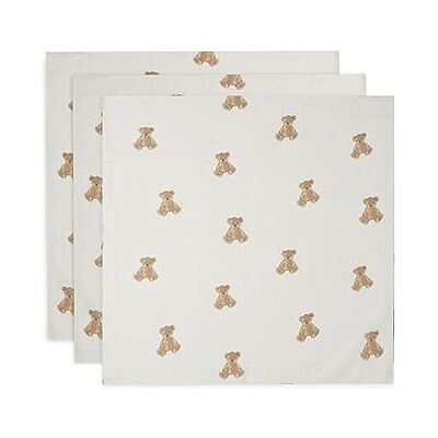 Jollein 535-851-66095 Set van 3 katoenen slabbetjes, teddybeer, 70 x 70 cm, wit Jollein 535-851-66095 Set van 3 katoenen slabbetjes, teddybeer, 70 x 70 cm, wit