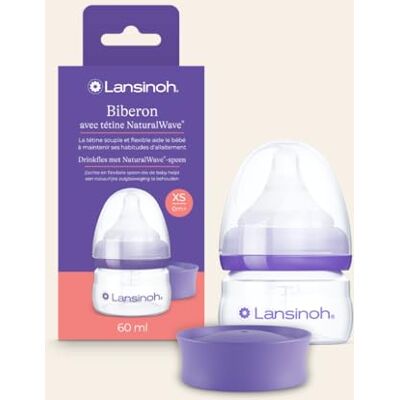 Lansinoh Babyfles met NaturalWave XS, 60 ml, voor premature en pasgeborenen, voor het voeden van kleine hoeveelheden dranken, anti-koliekventiel en BPA-vrij Lansinoh Babyfles met NaturalWave XS, 60 ml, voor premature en pasgeborenen, voor het voeden van kleine hoeveelheden dranken, anti-koliekventiel en BPA-vrij
