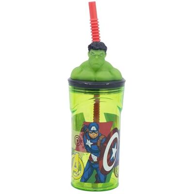 Stor Kinderglas met rietje en deksel, Avengers, 3D-figuur, 360 ml, herbruikbaar, BPA-vrij, ideaal voor jongens en meisjes Stor Kinderglas met rietje en deksel, Avengers, 3D-figuur, 360 ml, herbruikbaar, BPA-vrij, ideaal voor jongens en meisjes