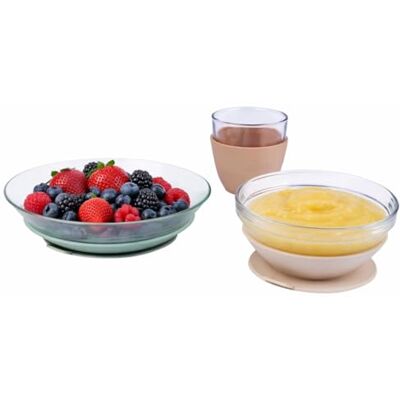 Béaba & Duralex, maaltijdset voor kinderen, van glas, bord, kom, glas met siliconen zuignap, ergonomisch, uitbreidbaar, gezond, duurzaam, gemaakt in Frankrijk, natuurlijk Béaba & Duralex, maaltijdset voor kinderen, van glas, bord, kom, glas met siliconen zuignap, ergonomisch, uitbreidbaar, gezond, duurzaam, gemaakt in Frankrijk, natuurlijk