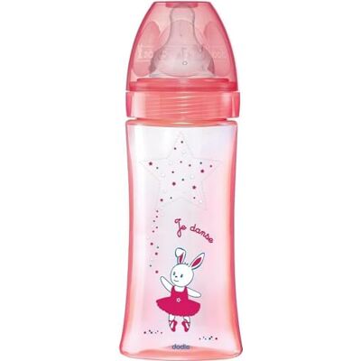 Dodie Initiation + Anti-koliek zuigfles, rond, 3 snelheden, debiet 3 roze vogels + 6 maanden, 330 ml Dodie Initiation + Anti-koliek zuigfles, rond, 3 snelheden, debiet 3 roze vogels + 6 maanden, 330 ml