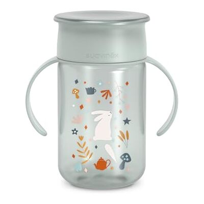 Suavinex , Leren beker voor baby's, met lekvrije schijf, Magic Cup 360° lekvrije rand, afneembare handgrepen, hygiënisch deksel, vaatwasmachinebestendig, 340 ml, +12 maanden, Wonderland, groen Suavinex , Leren beker voor baby's, met lekvrije schijf, Magic Cup 360° lekvrije rand, afneembare handgrepen, hygiënisch deksel, vaatwasmachinebestendig, 340 ml, +12 maanden, Wonderland, groen