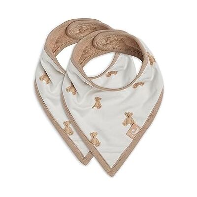 Jollein 029-867-66095 set van 2 bandana-slabbetjes, teddybeer, wit Jollein 029-867-66095 set van 2 bandana-slabbetjes, teddybeer, wit