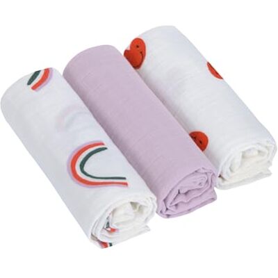 Lässig Babydeken voor kinderopvang, 3 stuks, katoen, 60 x 60 cm, inbakeren en burp deken, M Happy Rascals lavendel Lässig Babydeken voor kinderopvang, 3 stuks, katoen, 60 x 60 cm, inbakeren en burp deken, M Happy Rascals lavendel