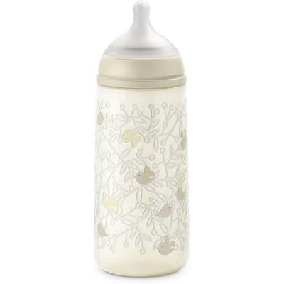 Suavinex , Anti-koliek fles 360 ml met symmetrische speen SX Pro van siliconen, dichte debiet (L), voor dikke vloeistoffen, geschikt voor vloeibare pap en water. Baby's + 6 maanden, Birdies, beige Suavinex , Anti-koliek fles 360 ml met symmetrische speen SX Pro van siliconen, dichte debiet (L), voor dikke vloeistoffen, geschikt voor vloeibare pap en water. Baby's + 6 maanden, Birdies, beige