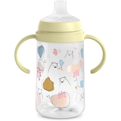 Suavinex , Fles met handvat, leerbeker voor baby's met zachte tuit van siliconen, anti-kolieksysteem, kinderfles met handgrepen, lekvrij, vaatwasmachinebestendig, +6 maanden, 270 ml, groene beren Suavinex , Fles met handvat, leerbeker voor baby's met zachte tuit van siliconen, anti-kolieksysteem, kinderfles met handgrepen, lekvrij, vaatwasmachinebestendig, +6 maanden, 270 ml, groene beren