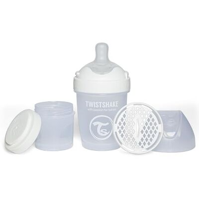 Twistshake Pro Dubbele anti-koliek fles met melkpoederhouder en 180 ml mixer, siliconen fopspeen met langzame doorstroming, BPA-vrije fles, geschikt voor pasgeborenen (0+), wit Twistshake Pro Dubbele anti-koliek fles met melkpoederhouder en 180 ml mixer, siliconen fopspeen met langzame doorstroming, BPA-vrije fles, geschikt voor pasgeborenen (0+), wit