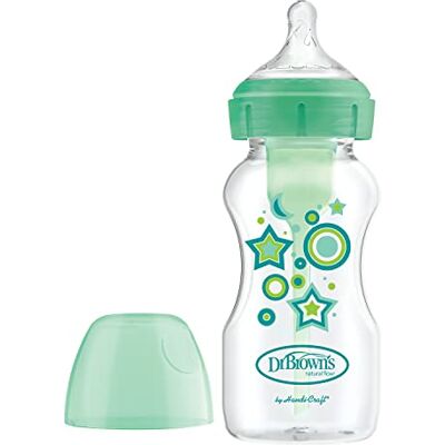 Dr. Brown's Anti-koliek fles met brede mond opties + 270 ml groen sterren fles + 0 maanden Dr. Brown's Anti-koliek fles met brede mond opties + 270 ml groen sterren fles + 0 maanden