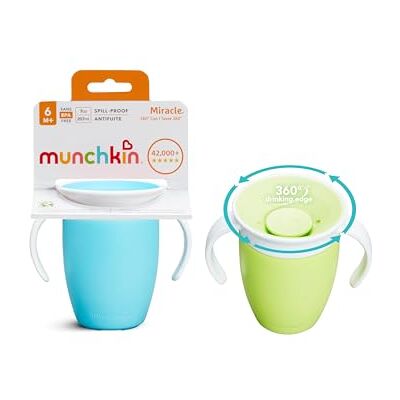 Munchkin Miracle 360 Oefenbeker, babybeker, BPA-vrije kinderbeker, met handgrepen, magische lekvrije beker, vaatwasmachinebestendig, 6 maanden en ouder, 207 ml, 2 stuks, blauw/groen Munchkin Miracle 360 Oefenbeker, babybeker, BPA-vrije kinderbeker, met handgrepen, magische lekvrije beker, vaatwasmachinebestendig, 6 maanden en ouder, 207 ml, 2 stuks, blauw/groen