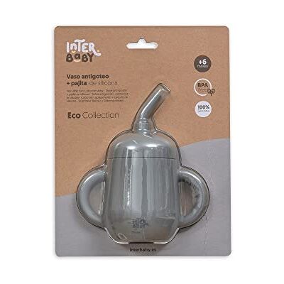 Interbaby Drinkbeker voor baby's, druppelvrij, siliconen rietje, petrol grijs Interbaby Drinkbeker voor baby's, druppelvrij, siliconen rietje, petrol grijs